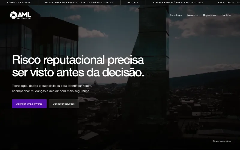 Página inicial do site AML Reputacional